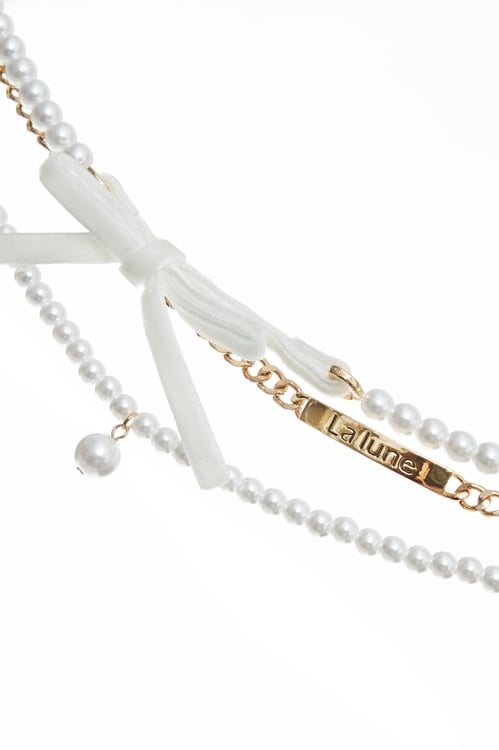 Classic Pearl Ribbon Necklace,bows