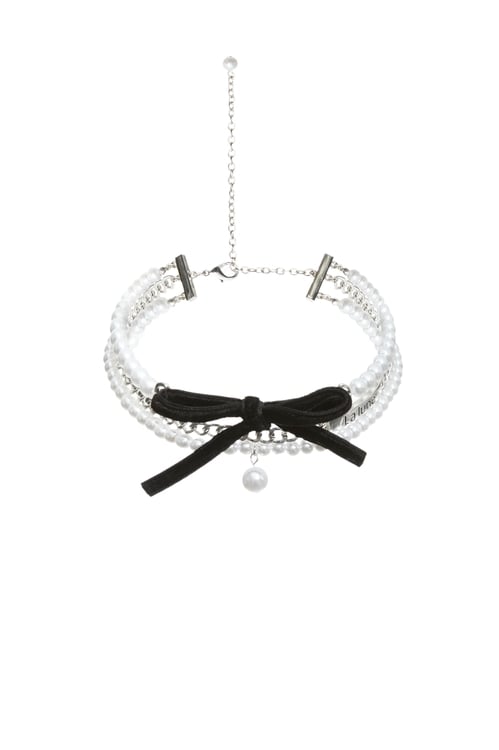 Classic Pearl Ribbon Necklace,bows