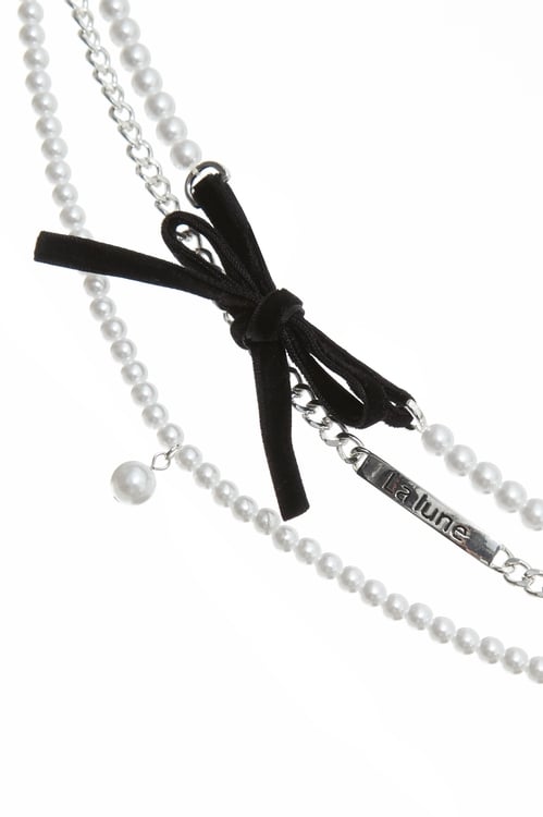 Classic Pearl Ribbon Necklace,bows