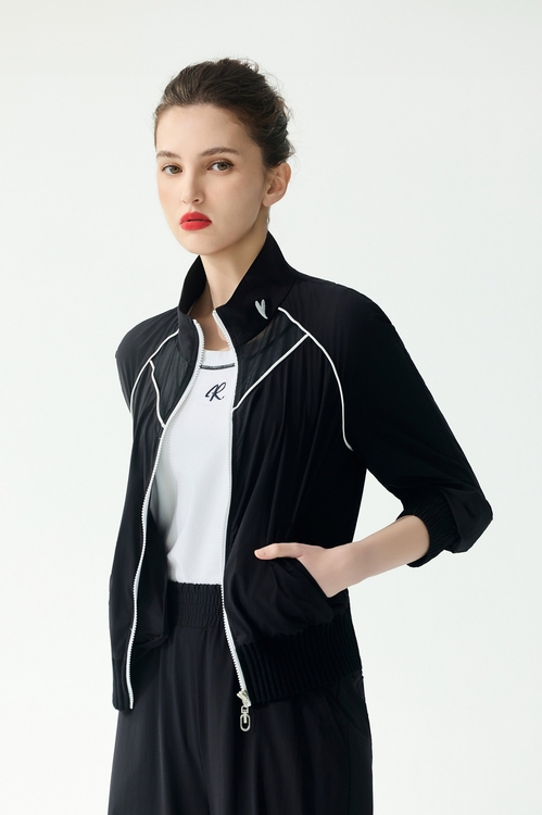 Contrast Trim Detail Collagen Jacket,Black outerwear