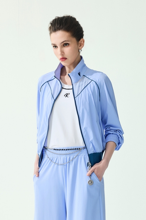 Contrast Trim Detail Collagen Jacket,Mesh fabric
