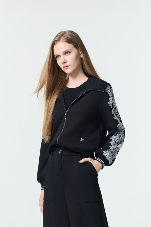 Lace Detail Bomber Jacket,Outerwear