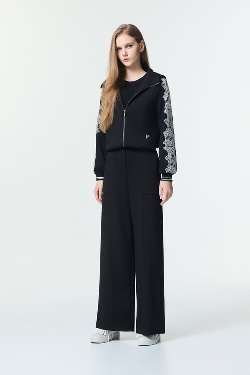 Lace Detail Bomber Jacket,Outerwear