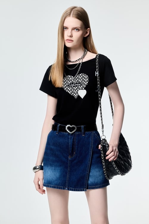 Faded Wash Denim Skorts,Shorts