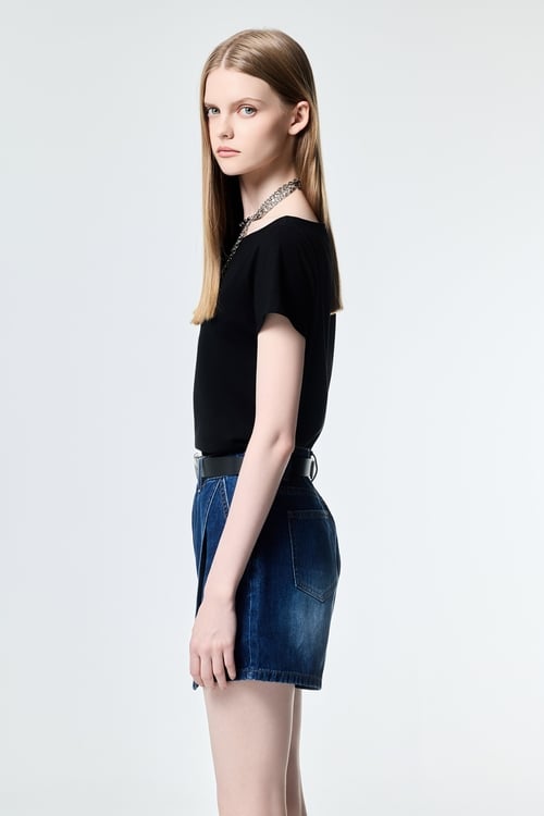 Faded Wash Denim Skorts,Shorts