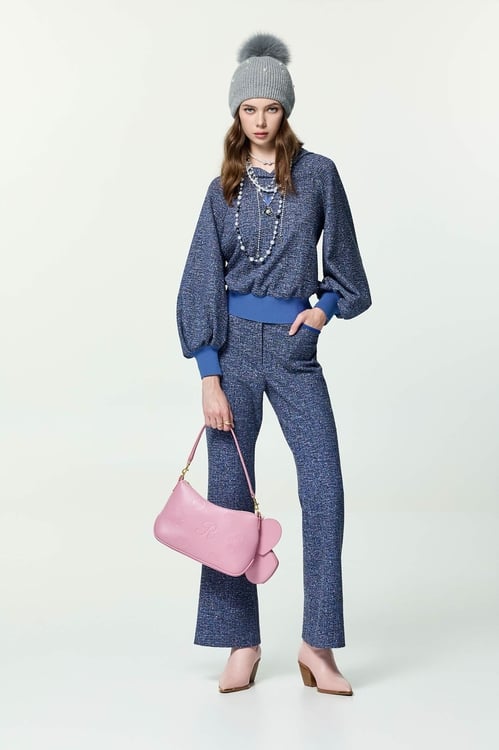 Tweed boot Leg Pants,Embroidered,Embroidered