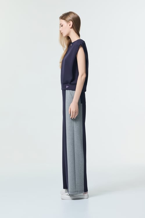 Contrast Trim Colour Wide Leg Pants,Embroidered,Embroidered