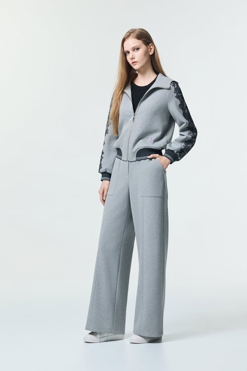 Wide Leg Black Casual Pants,Embroidered,Embroidered