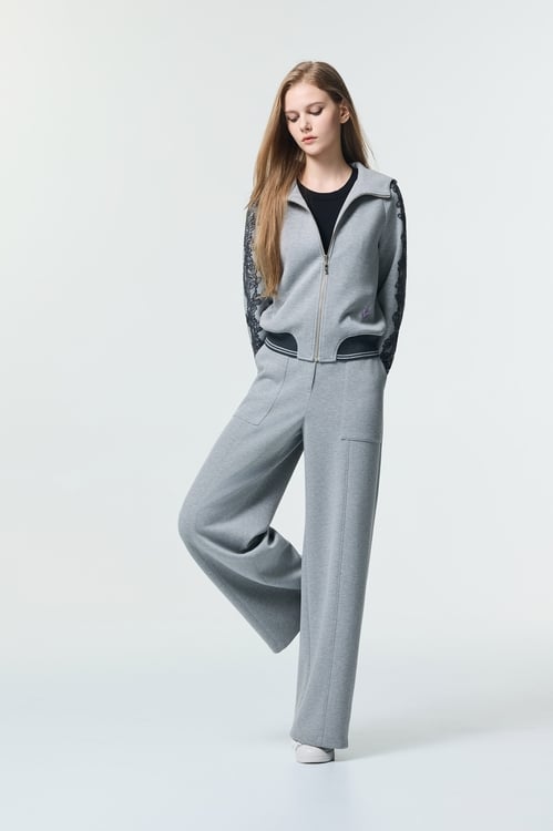 Wide Leg Black Casual Pants,Embroidered,Embroidered