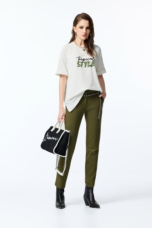 Slim Fit Pants With Waistband Graphic Detail,Skinny pants,Skinny pants