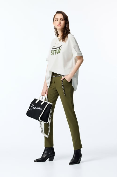 Slim Fit Pants With Waistband Graphic Detail,Skinny pants,Skinny pants