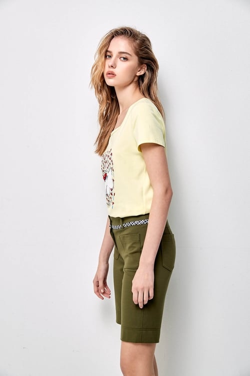 Cropped Pants with Decorative Waistband,Shorts