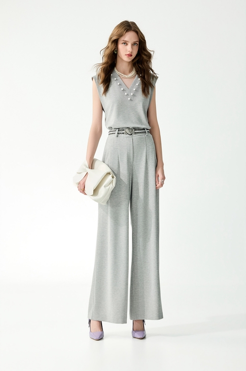 V-neck Pearl Detail Vest,White tops,White tops