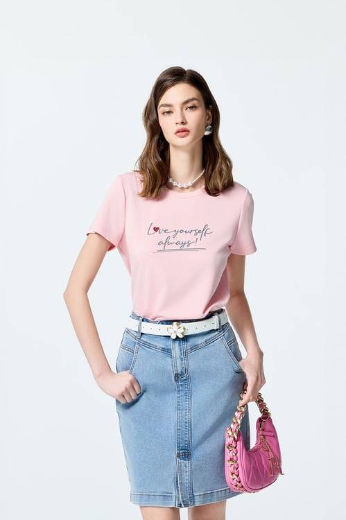 Front Slogan Basic Tee,,Front Slogan Basic Tee,T-shirts,Tops,Embroidered,Season (SS) Look,White tops,T-shirts,Tops,Embroidered,Season (SS) Look,White tops