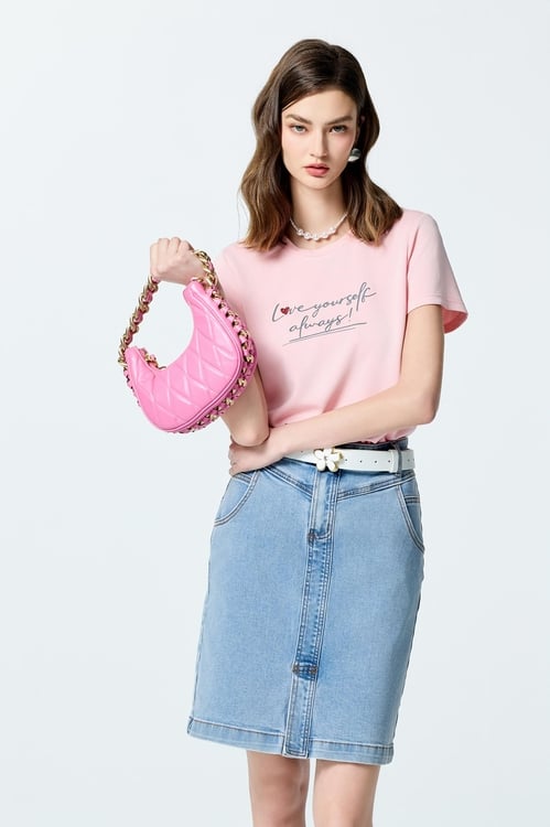 Front Slogan Basic Tee,,Front Slogan Basic Tee,T-shirts,Tops,Embroidered,Season (SS) Look,White tops,T-shirts,Tops,Embroidered,Season (SS) Look,White tops