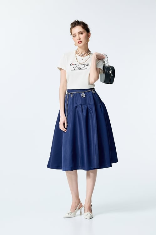 Front Slogan Basic Tee,,Front Slogan Basic Tee,T-shirts,Tops,Embroidered,Season (SS) Look,White tops