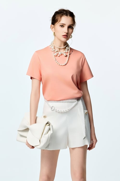 Embroidered Slogan Basic Tee,White tops,White tops