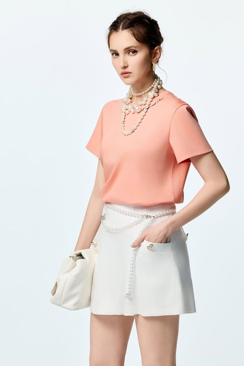 Embroidered Slogan Basic Tee,White tops,White tops