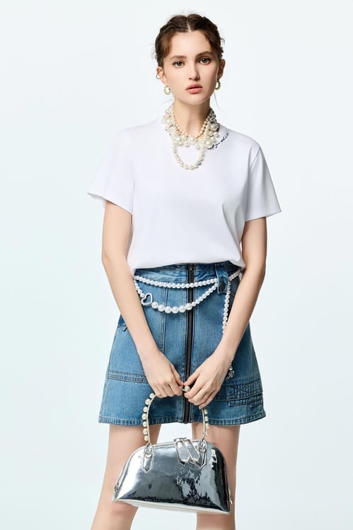 Embroidered Slogan Basic Tee,White tops,White tops