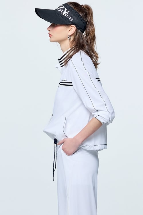 Contrast Rib Detail Sun Protection Collagen Jacket,White outerwear