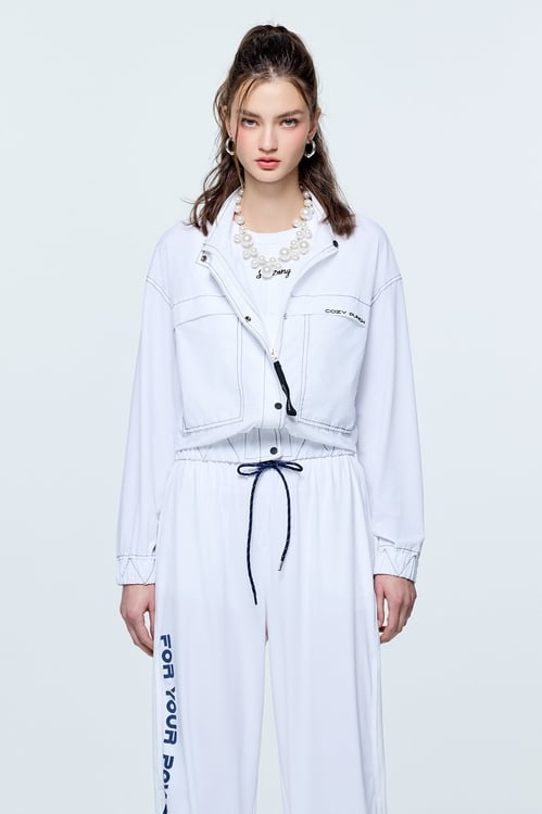 Contrast Stitch Sun Protection Collagen Jacket,White outerwear