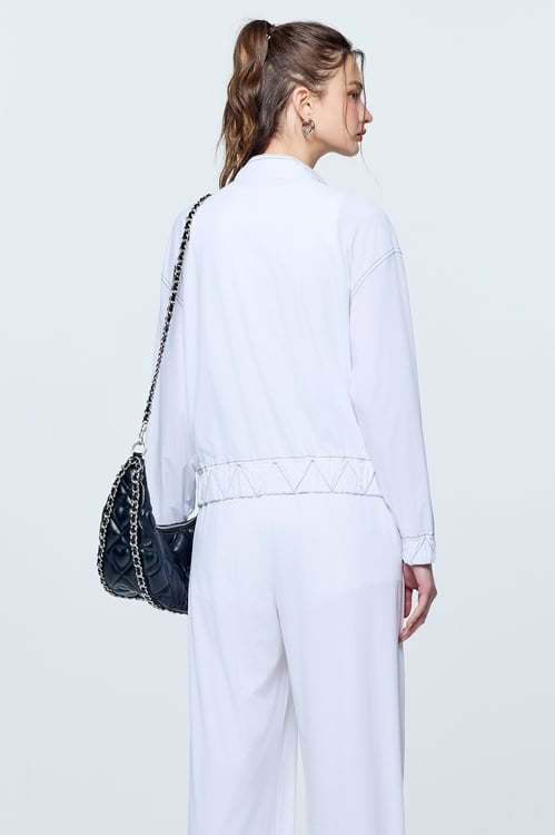 Contrast Stitch Sun Protection Collagen Jacket,White outerwear