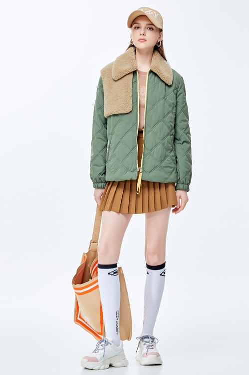 Wild green quilted warm jacket,longcoats