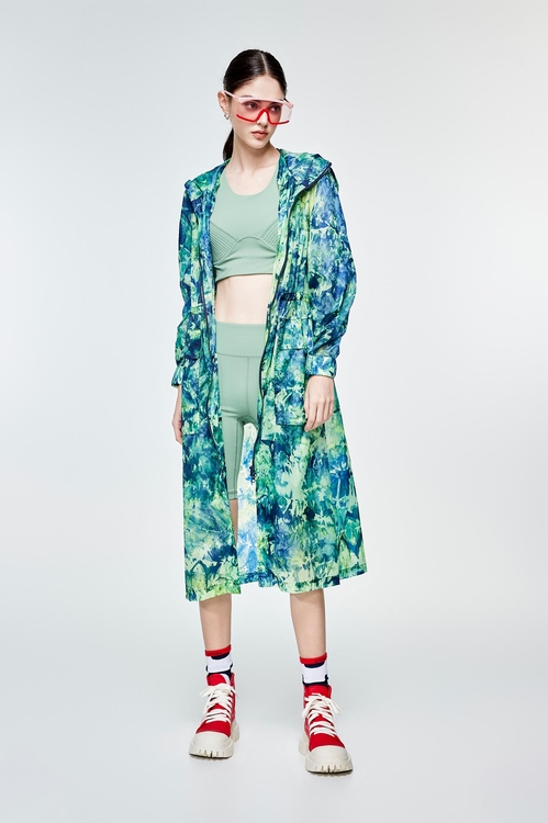 Fresh Leaf Green Tie-Dye Printed Jacket,Trench coats