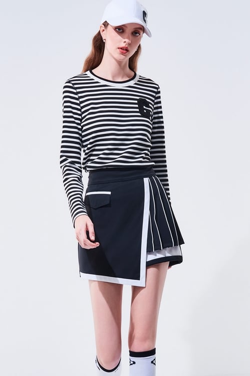 Color-Contrast Pleated Hem Skort,Skorts