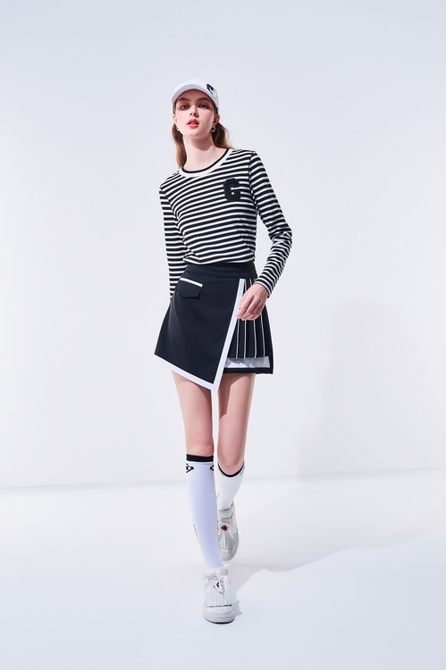 Color-Contrast Pleated Hem Skort,Skorts