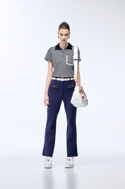 Straight Pants with Trimmed Pocket Edges,Casual