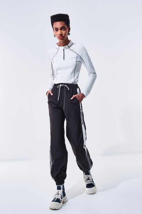 Color-Contrast Striped Casual Pants,Black pants