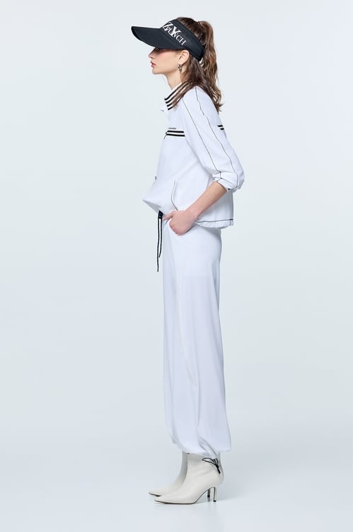 Printed Slogan Sun Protection Collagen Jogger Pants,White pants,White pants