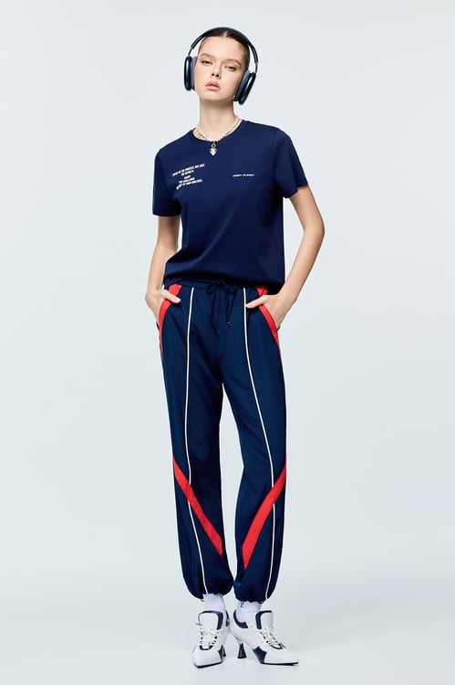 Contrast Red Stripe Casual Pants,Pants