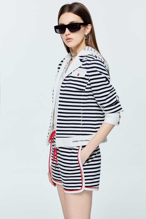 Navy Stripe Casual Shorts,Shorts