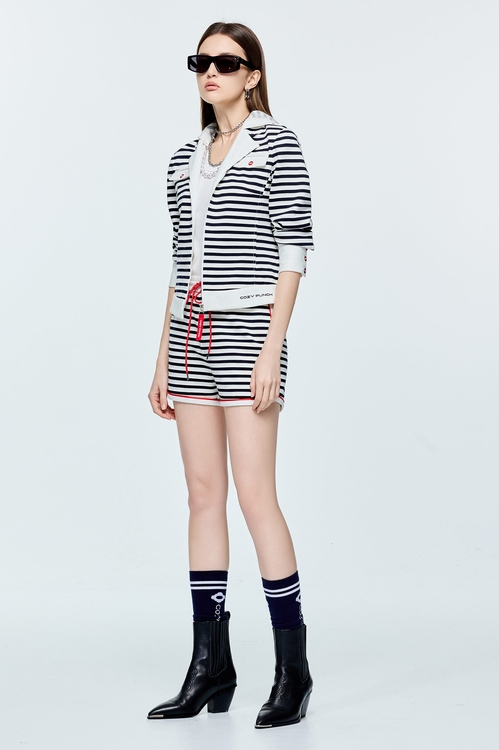 Navy Stripe Casual Shorts,Shorts