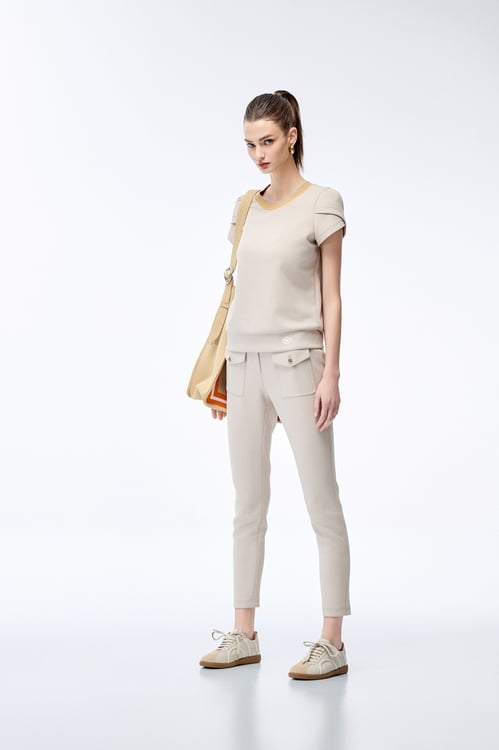 Light Wood Color Fitted Trousers,Pants