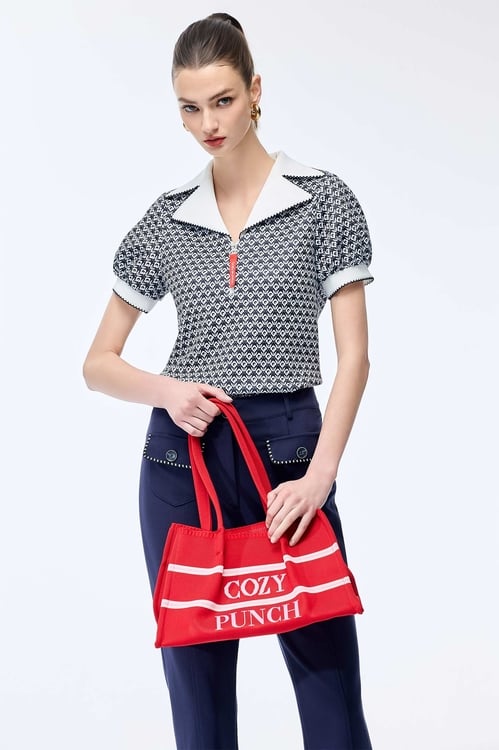 Branded Logo Printed Top with Embroidered Edges,Casual