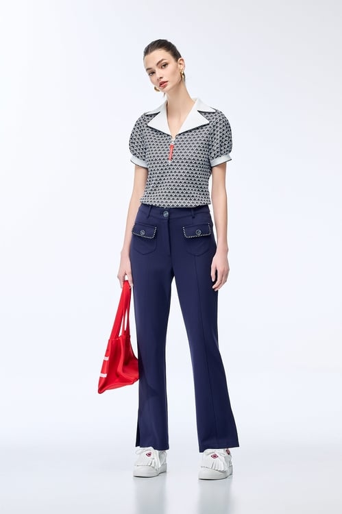 Branded Logo Printed Top with Embroidered Edges,Casual