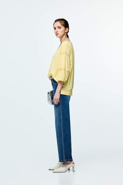 Contrast Stitch Detail High Performance Collagen Top,Casual