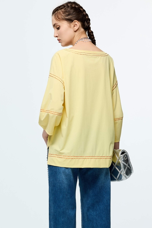 Contrast Stitch Detail High Performance Collagen Top,Casual