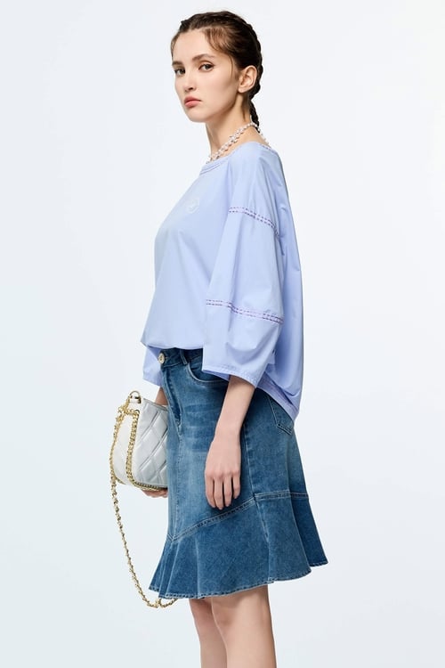 Contrast Stitch Detail High Performance Collagen Top,Casual