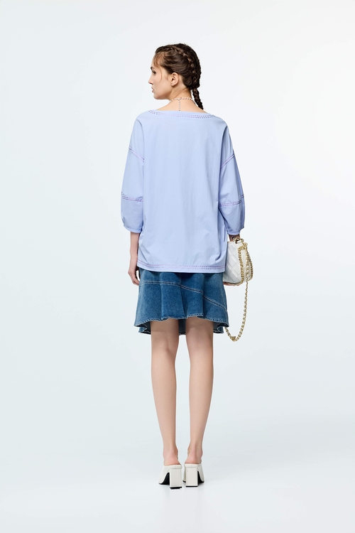 Contrast Stitch Detail High Performance Collagen Top,Casual