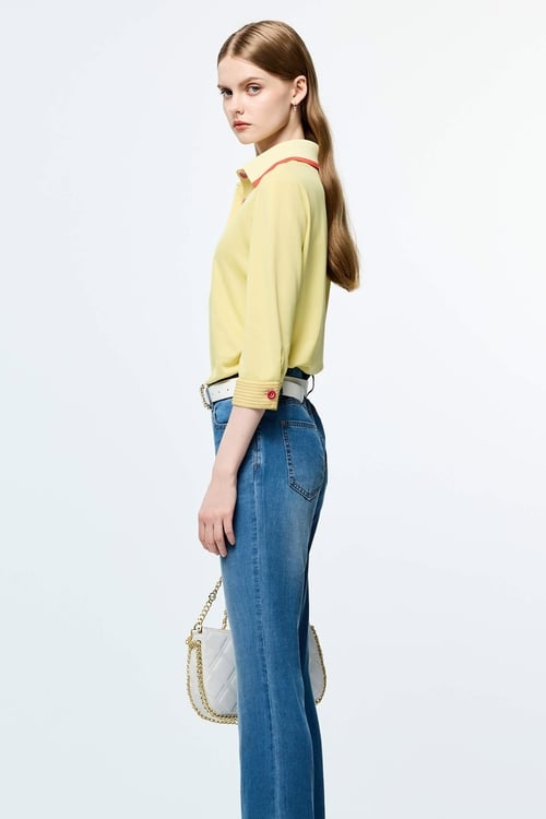 Contrast Trim Detail Sun Protection Collagen Polo Shirt,Casual