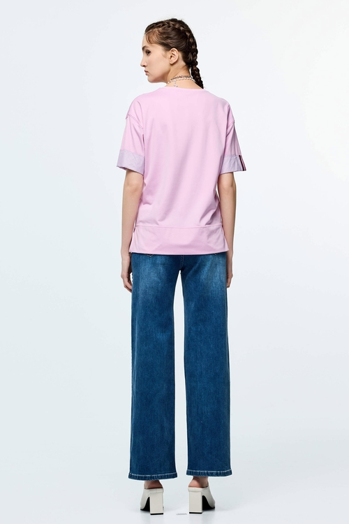 Contrast Stitch Detail Moisture Wicking Collagen T-Shirt,Casual