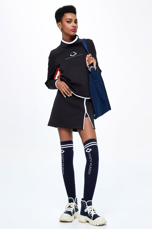 Flame-Colored Knit Detail Top,Turtleneck tops