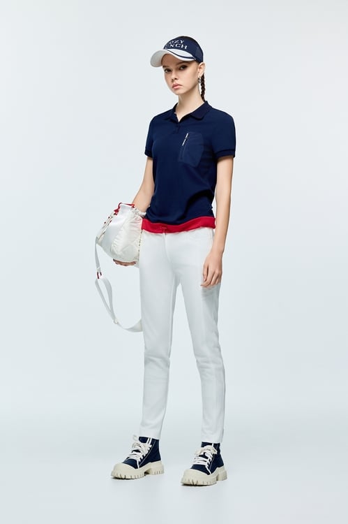 Contrast Hem Navy Polo Tee,COZY PUNCH