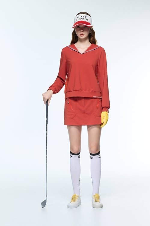 Red Hoodie Long Sleeve Top,,Red Hoodie Long Sleeve Top,Outerwear,Stripe,Season (AW) Look,V-Neck T shirts,Tops,Embroidered,Stripe,Season (AW) Look