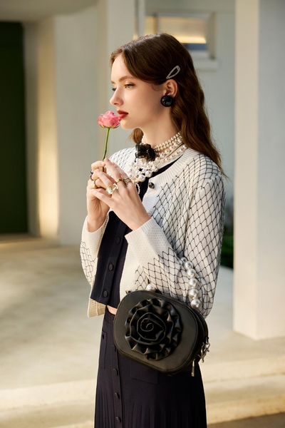 Hand Crochet Diamond Patern Knit Cardigan