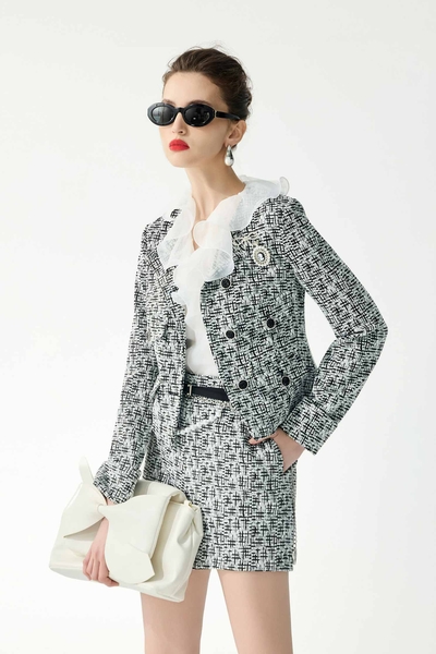 Vintage Brooch Plaid Jacket